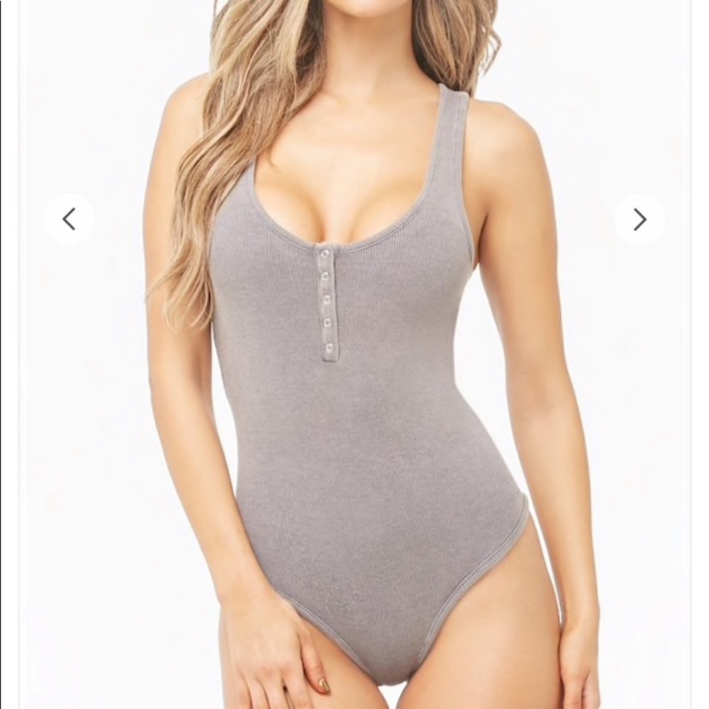 Ribbed racerback henley bodysuit